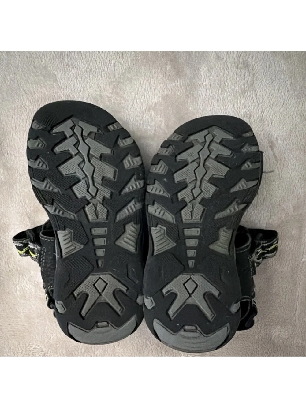 Kids Black Sport Sandals with Green Accents
